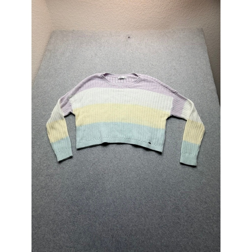 Hollister Womens Pastel Colorblock Cropped Ribbed Knit Sweater M Purple Yellow